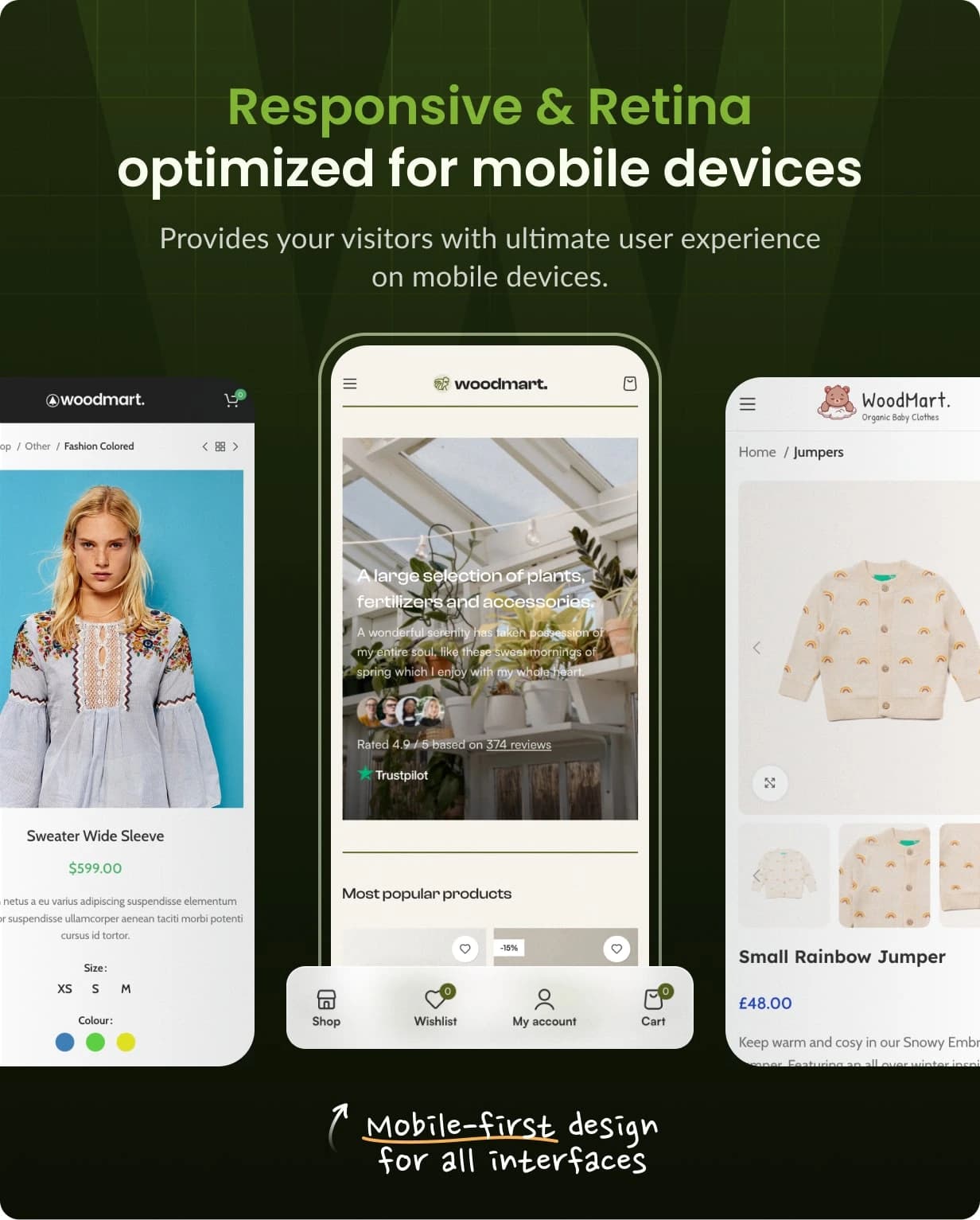 Storefront layout across phone, tablet and desktop