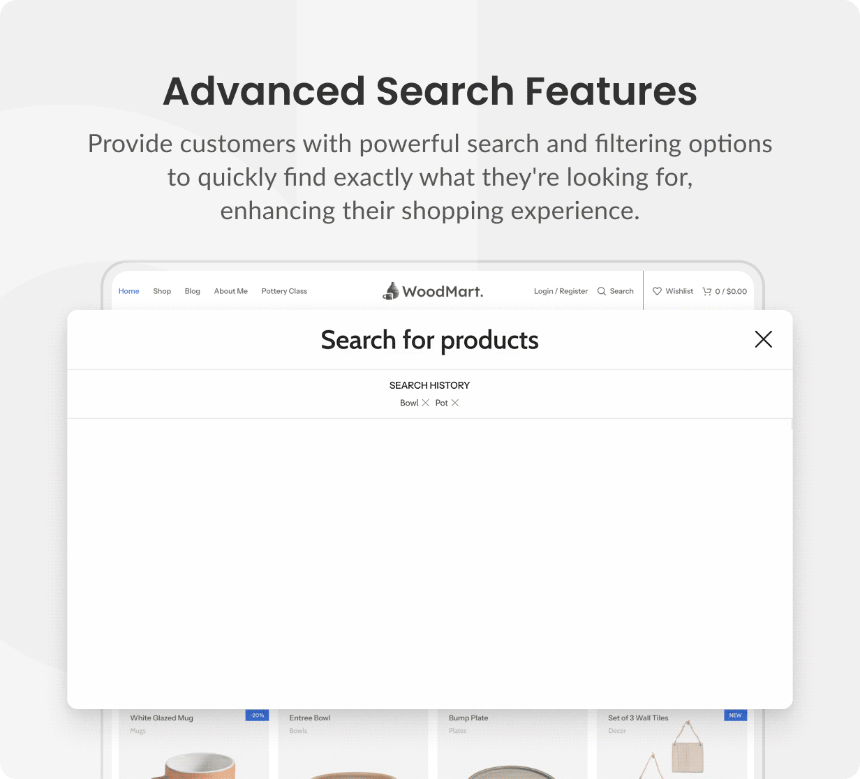 Fullscreen AJAX product search overlay